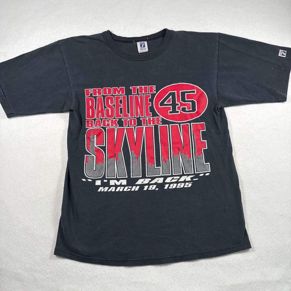 Vintage Logo 7 Michael Jordan Im Back 45 Skyline T-Shirt Black Mens M 1995